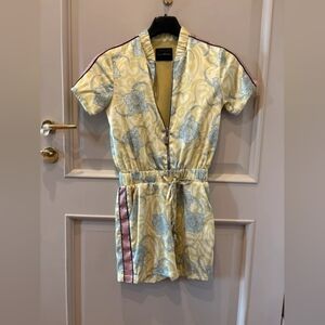 Yellow Floral Short Sleeve Dress with Side Stripe